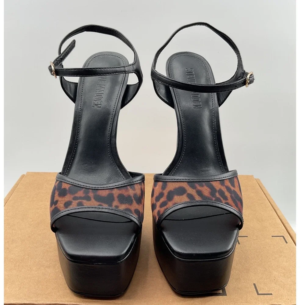 Steve Madden Cologne Leopard Multi Heels Print Mesh Platform Black Stiletto heel